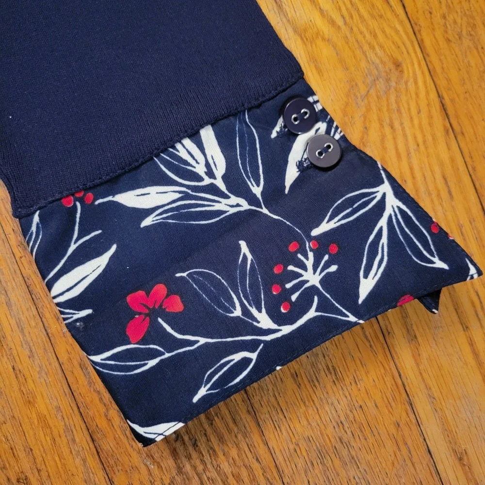 Alfred Dunner Cote DAzur Navy Blue Floral Layered Cardigan Sweater‎ M Grandma